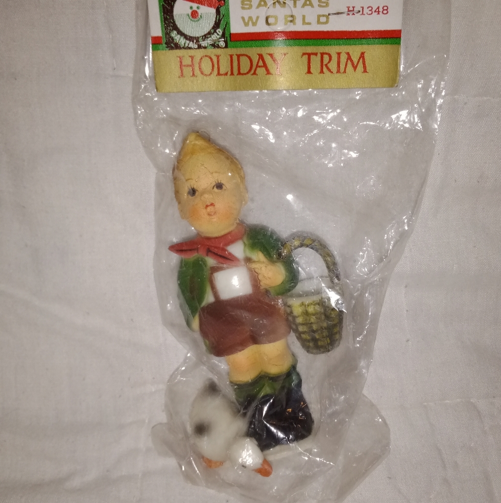 Santas World Hummel Style Christmas Tree Ornament Boy Goose New Old Stock...